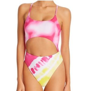 Aqua One Piece yellow and pink Swimsuit